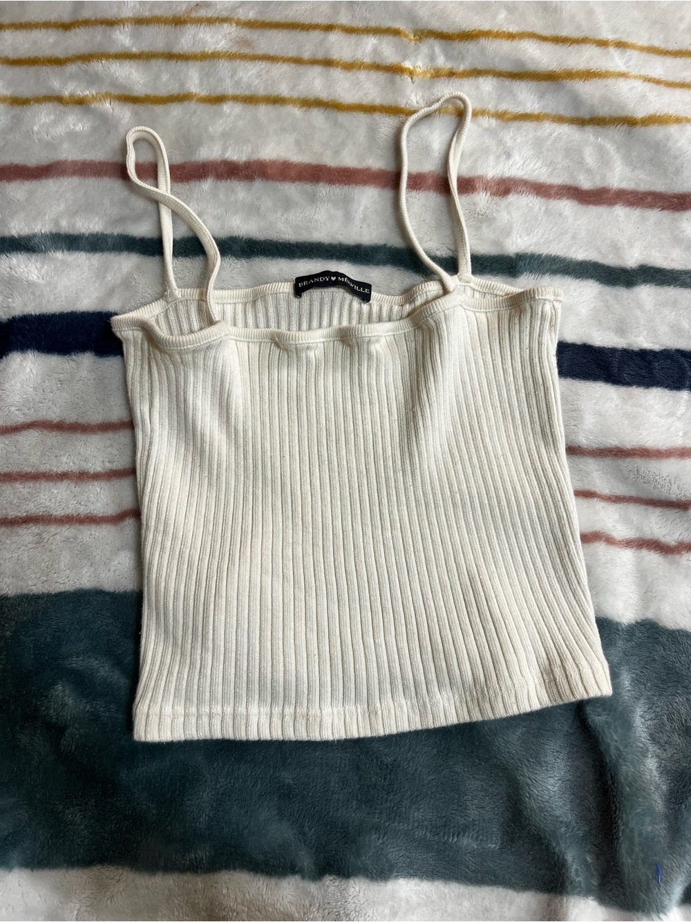 Brandy Melville Ivory Ribbed Cropped Cami Top